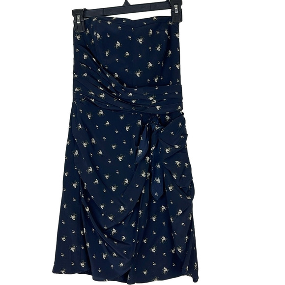 Club Monaco Harper navy blue floral silk strapless dress size 4 - Picture 2 of 10